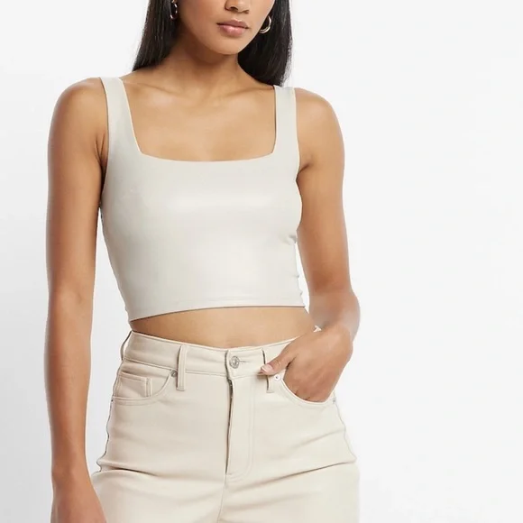 EXPRESS Faux Leather Cropped Tank Top - Picture 1 of 3